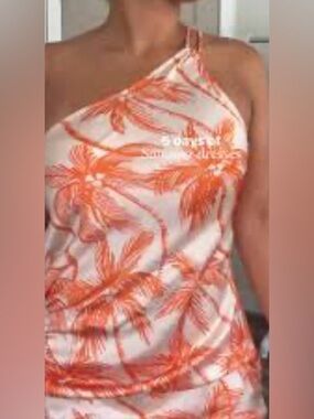 Alani Noelle Women’s One-Shoulder Orange Palm Print Midi Dress size M